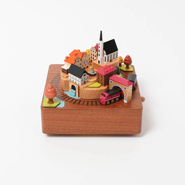 European small town city train spinning music box World Travel Gift