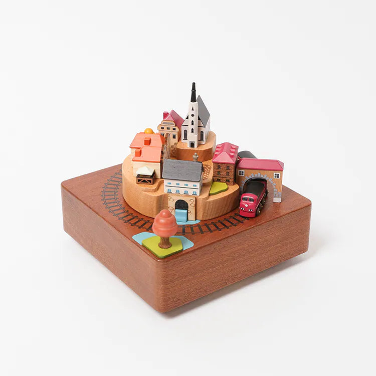 European small town city train spinning music box World Travel Gift