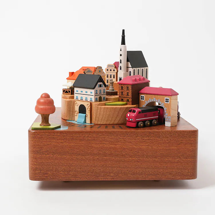 European small town city train spinning music box World Travel Gift