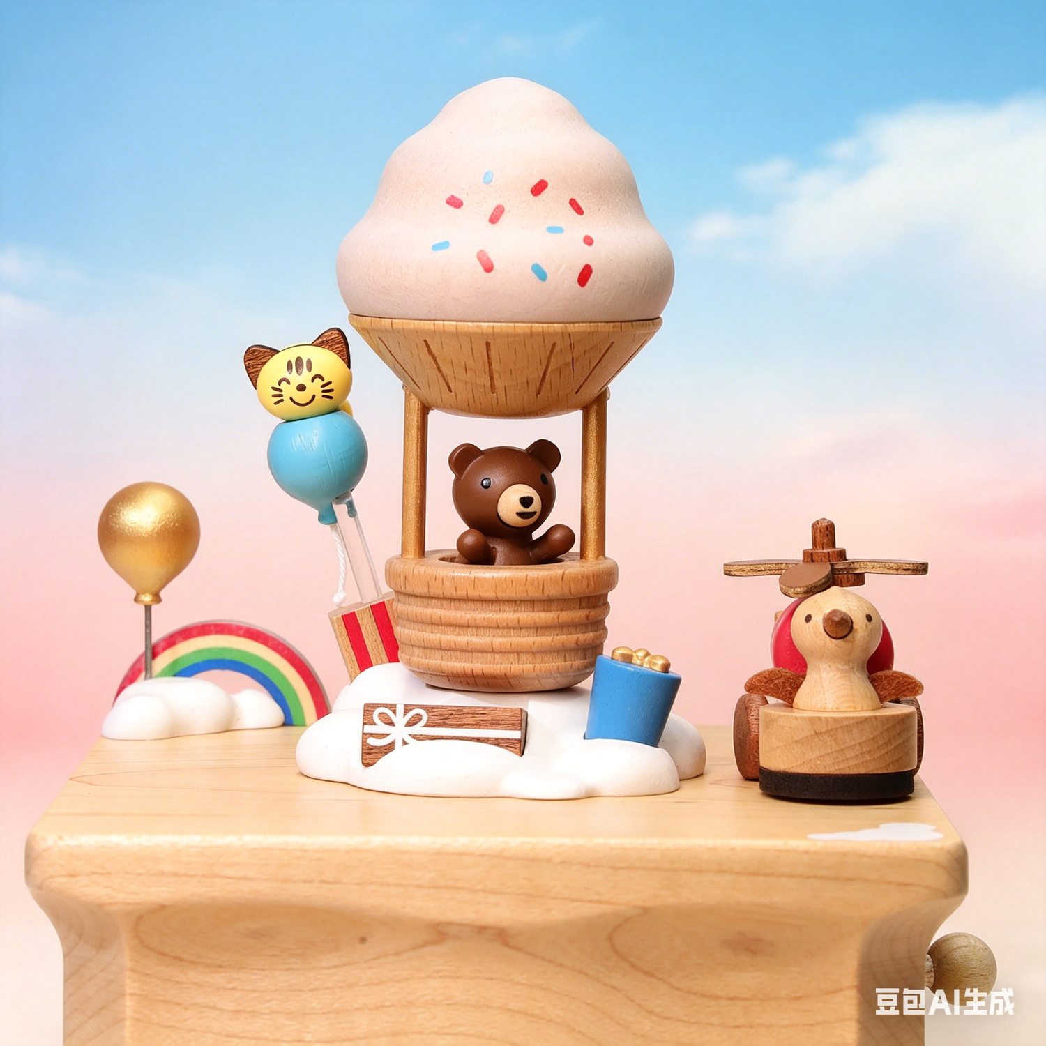 Hot Air Balloon Music Box / Personalized Wooden Gift / Baby Nursery Decor / Birthday Christmas Thanksgiving Gift for Kids
