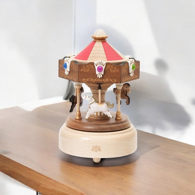 Light-Up Wooden Carousel Music Box