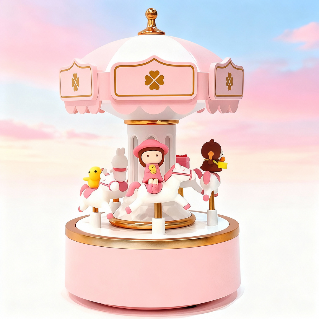 Pink Carousel Music Box with Lights — Plays 6 Melodies