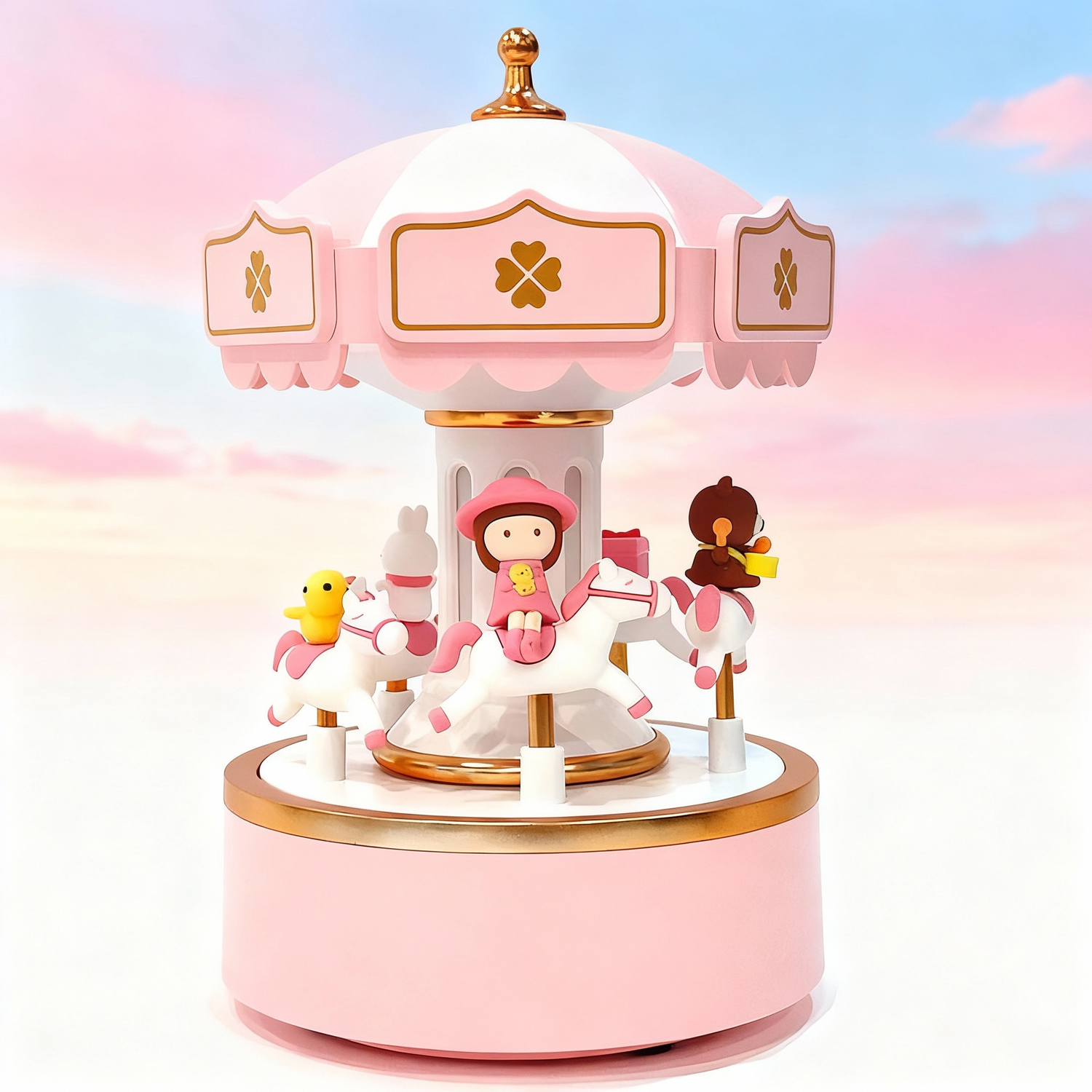 Pink Carousel Music Box with Lights — Plays 6 Melodies