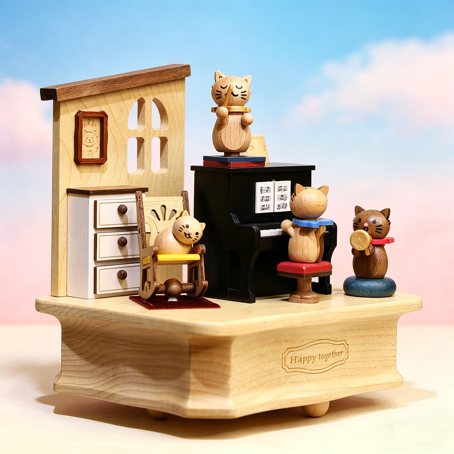 Cat Piano Music Box | Engraved Name | Maple Wood Rotating Music Box | Perfect for Birthdays, Valentine, and Music Lovers