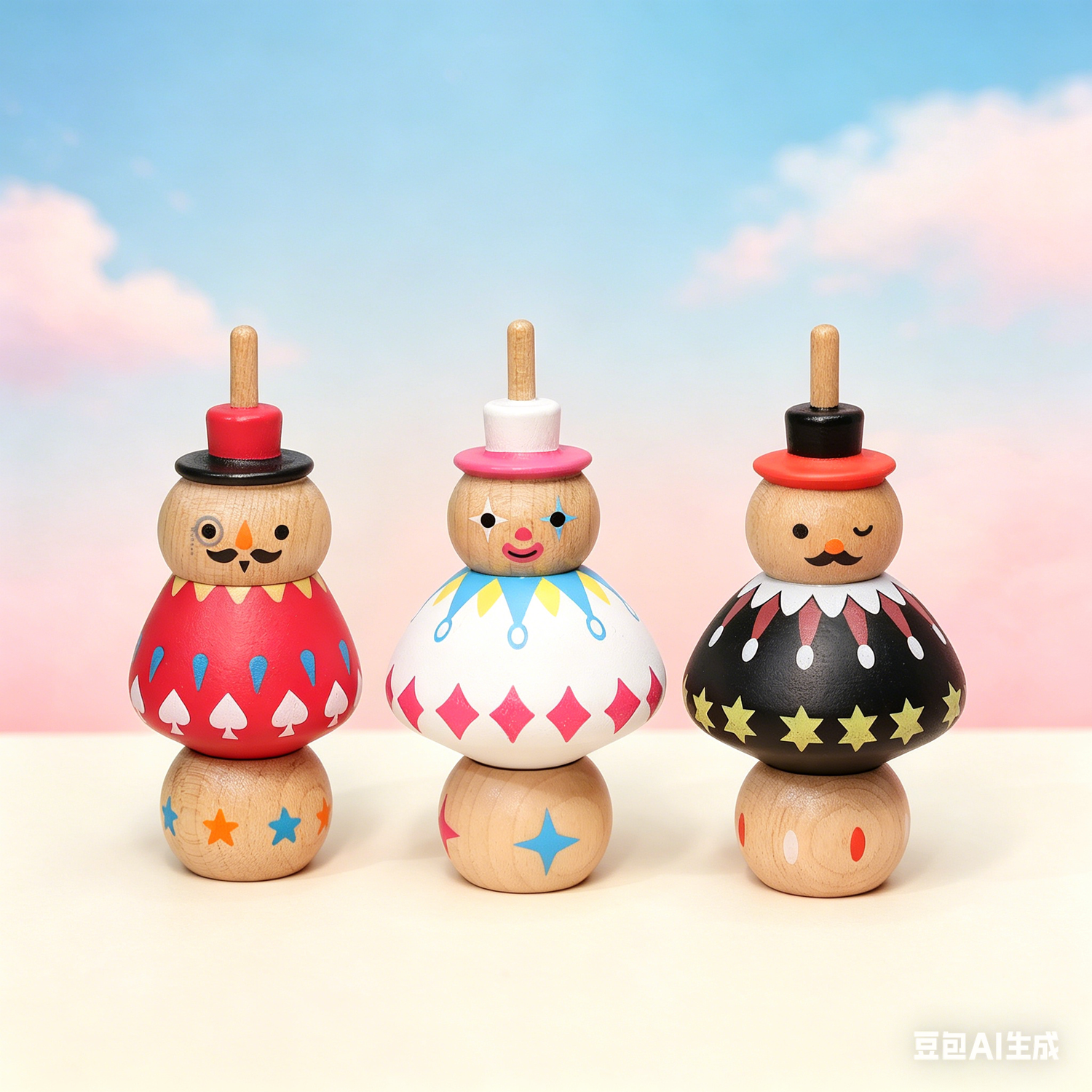 Circus Clown Spinning Top/Wood Tops/Wood Toy/Party Favor Toy/Old Time Toy/PastTime Toy/Educational Toy/Wooden Toy/ Hand Spin Top/Christmas