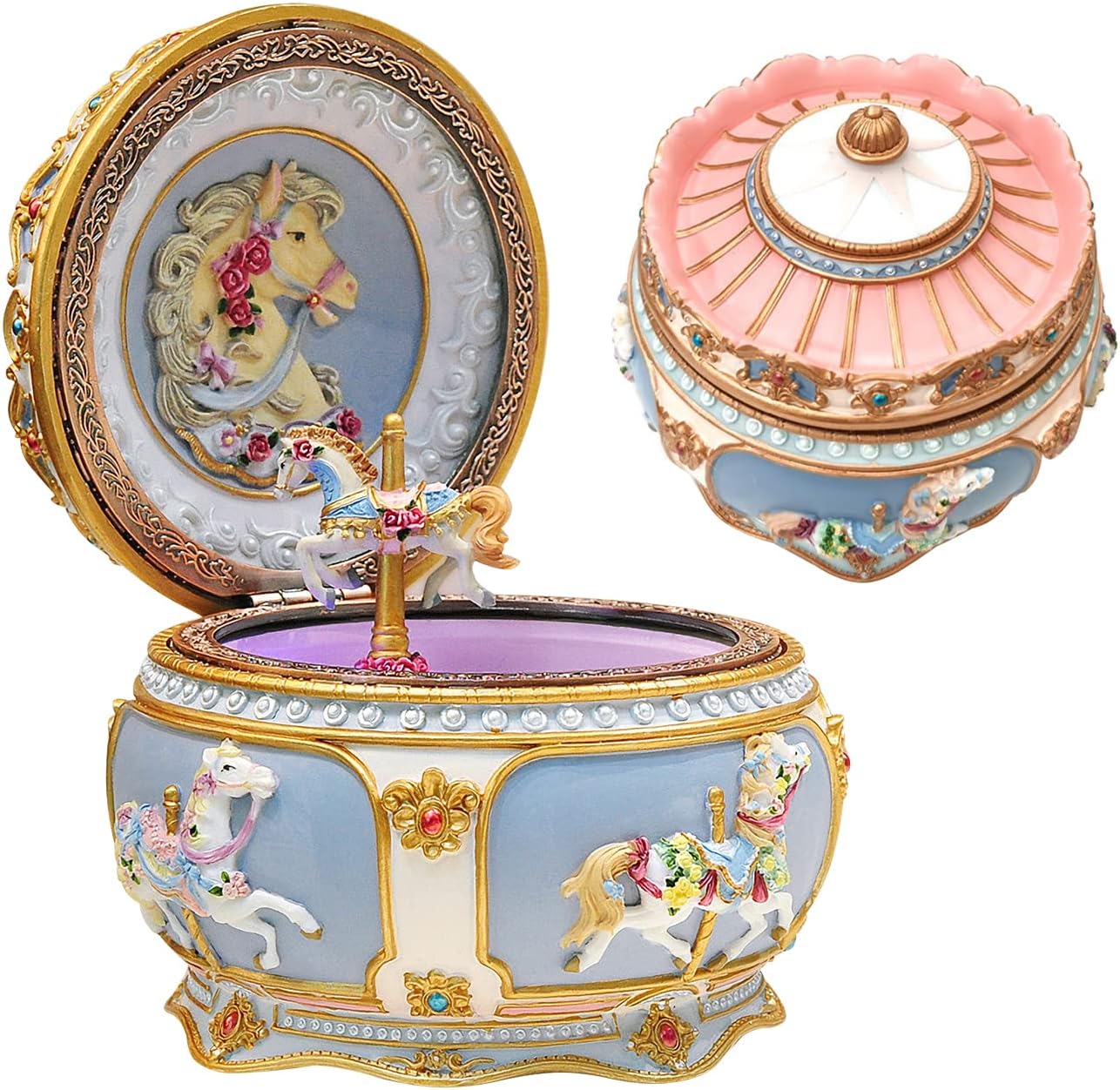 Vintage Carousel Music Box – "You Are My Sunshine" | Resin & Stone Powder, Hand-Painted