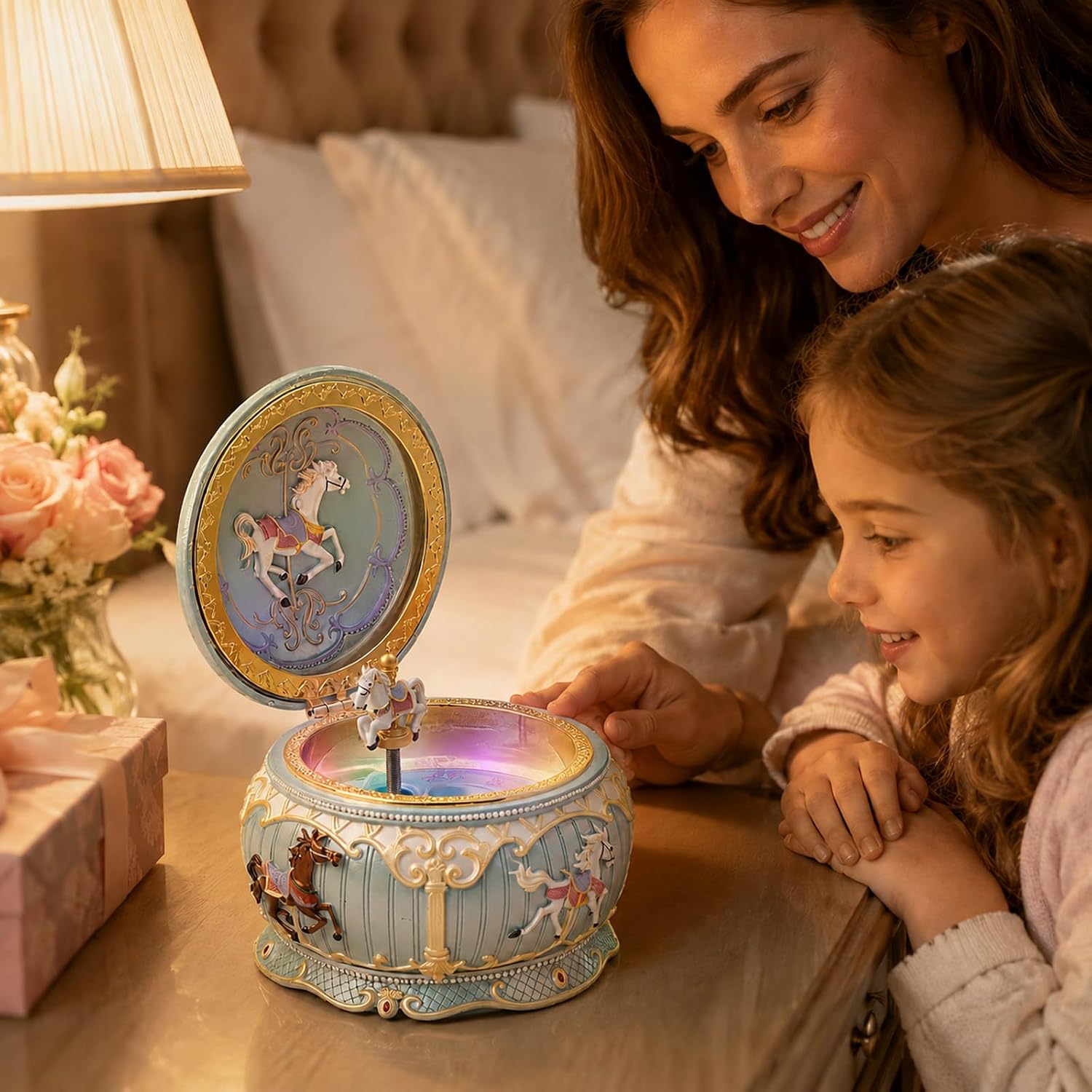 Vintage Carousel Music Box – "You Are My Sunshine" | Resin & Stone Powder, Hand-Painted