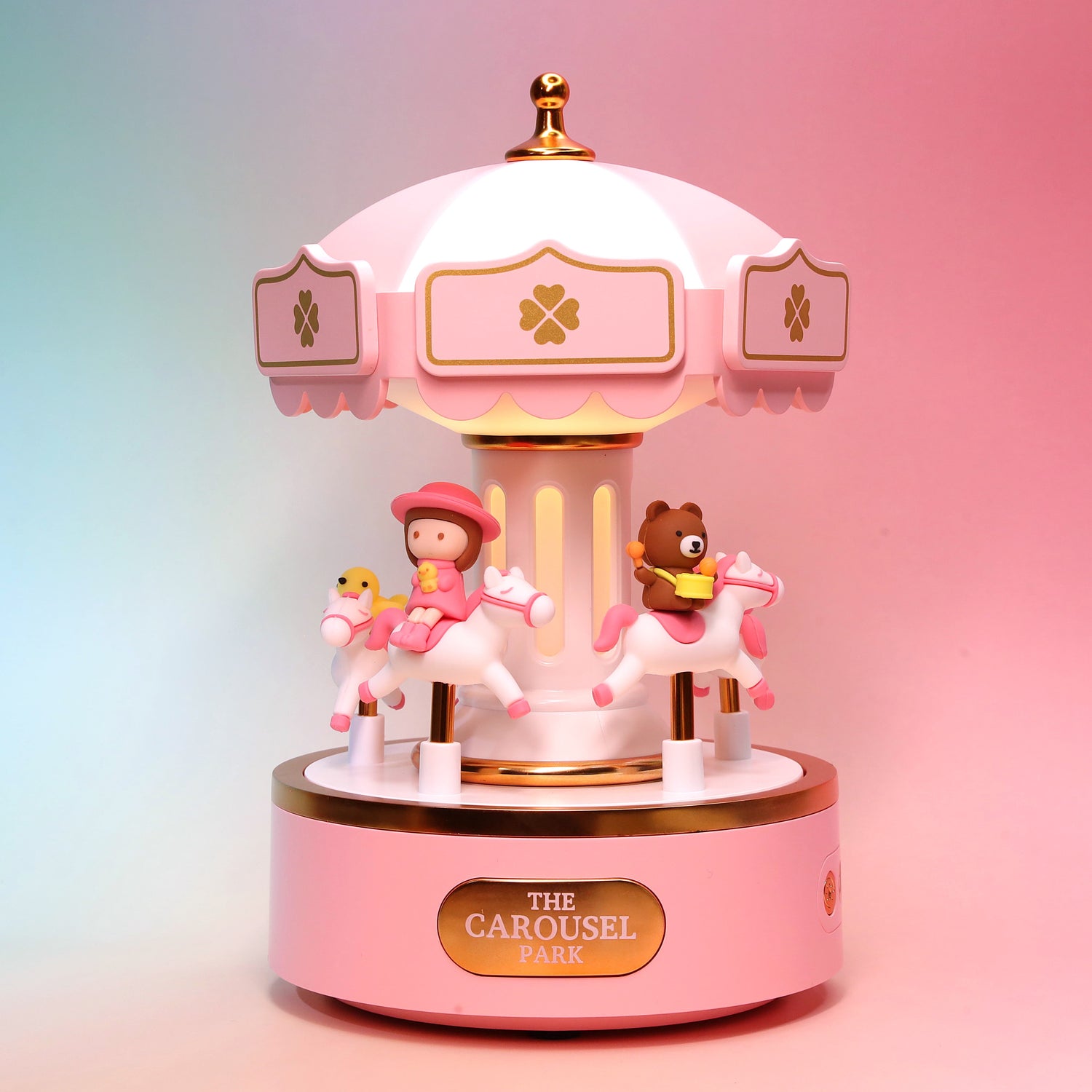 Pink Carousel Music Box with Lights — Plays 6 Melodies