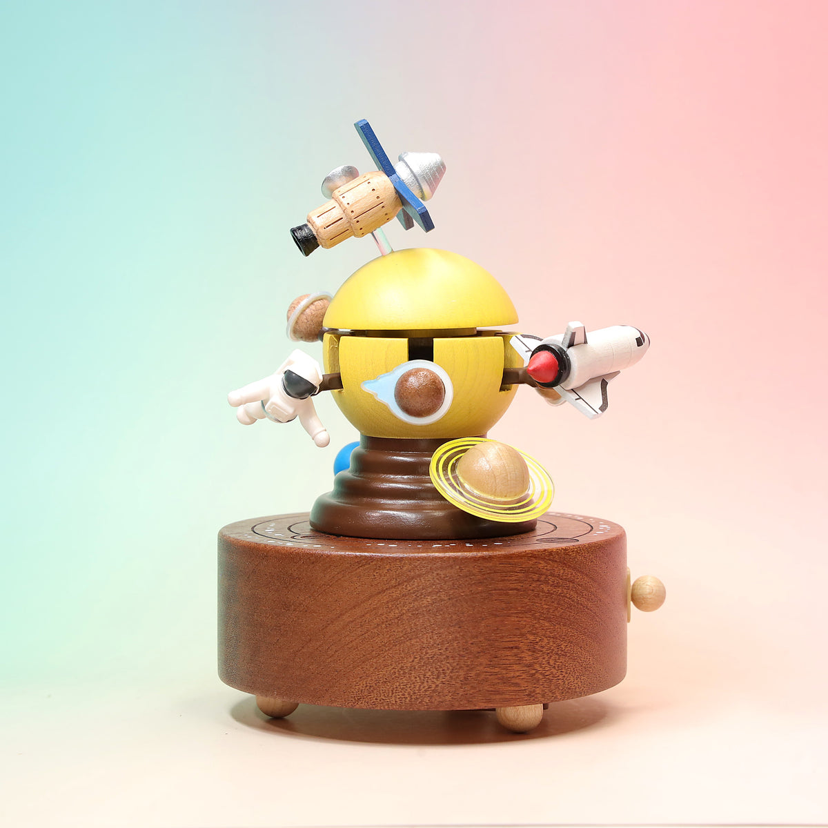 Space Navigation wooden music box,Spacecraft, Satellite, Astronaut, Double Spin Up and Down, Music Box